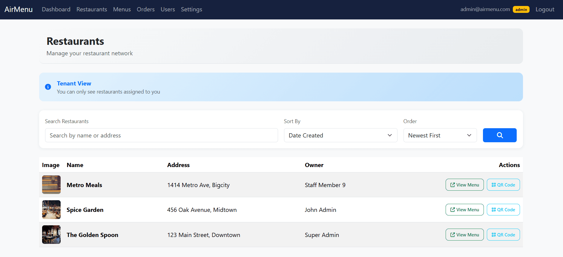 Air Menu Restaurant View