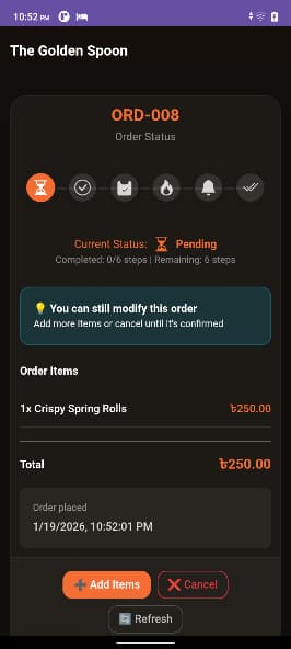 AirMenu Instant Order Placement Confirmation