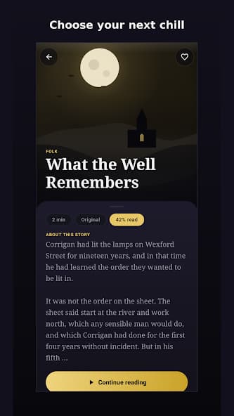 Full screen text view in the Duskwell Reader