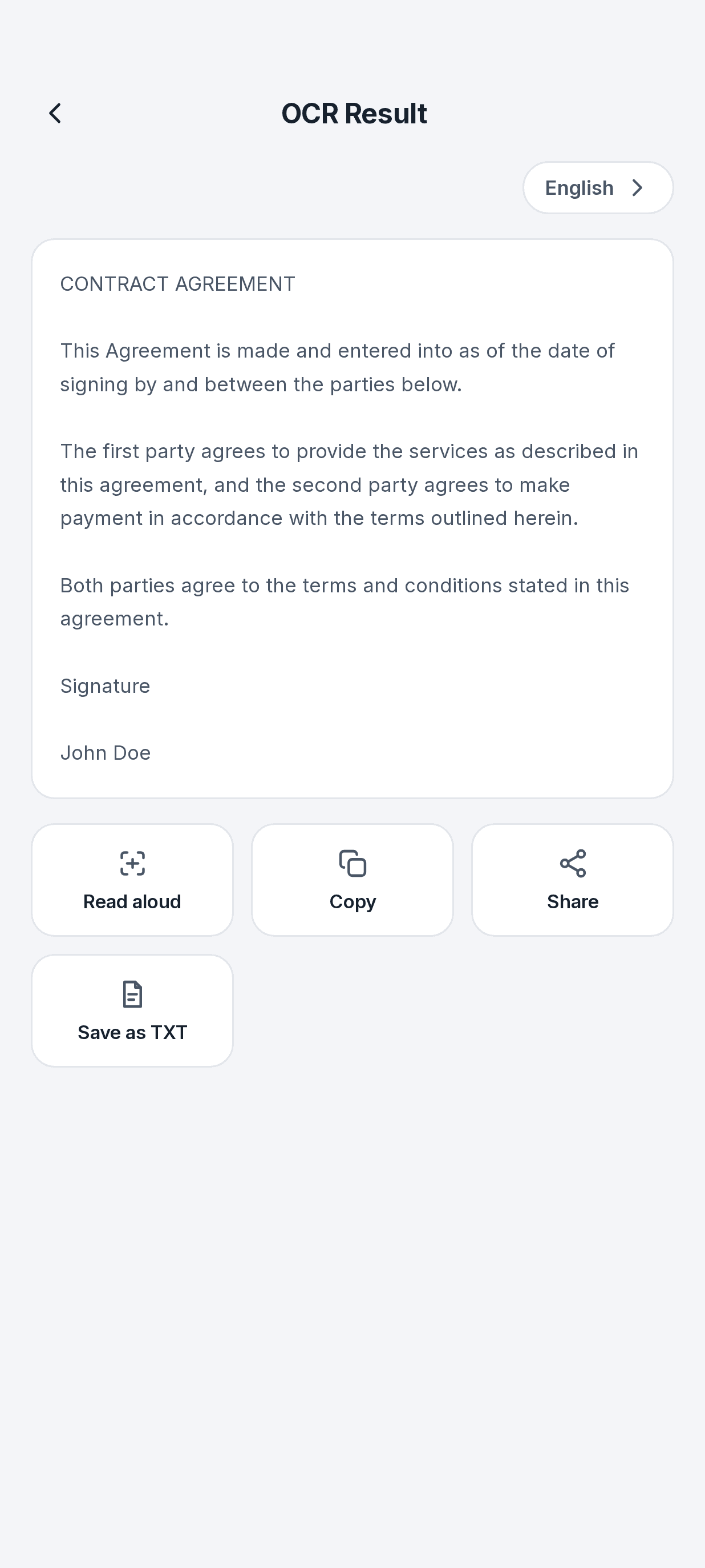 SnapDoc OCR Text Extraction Screen