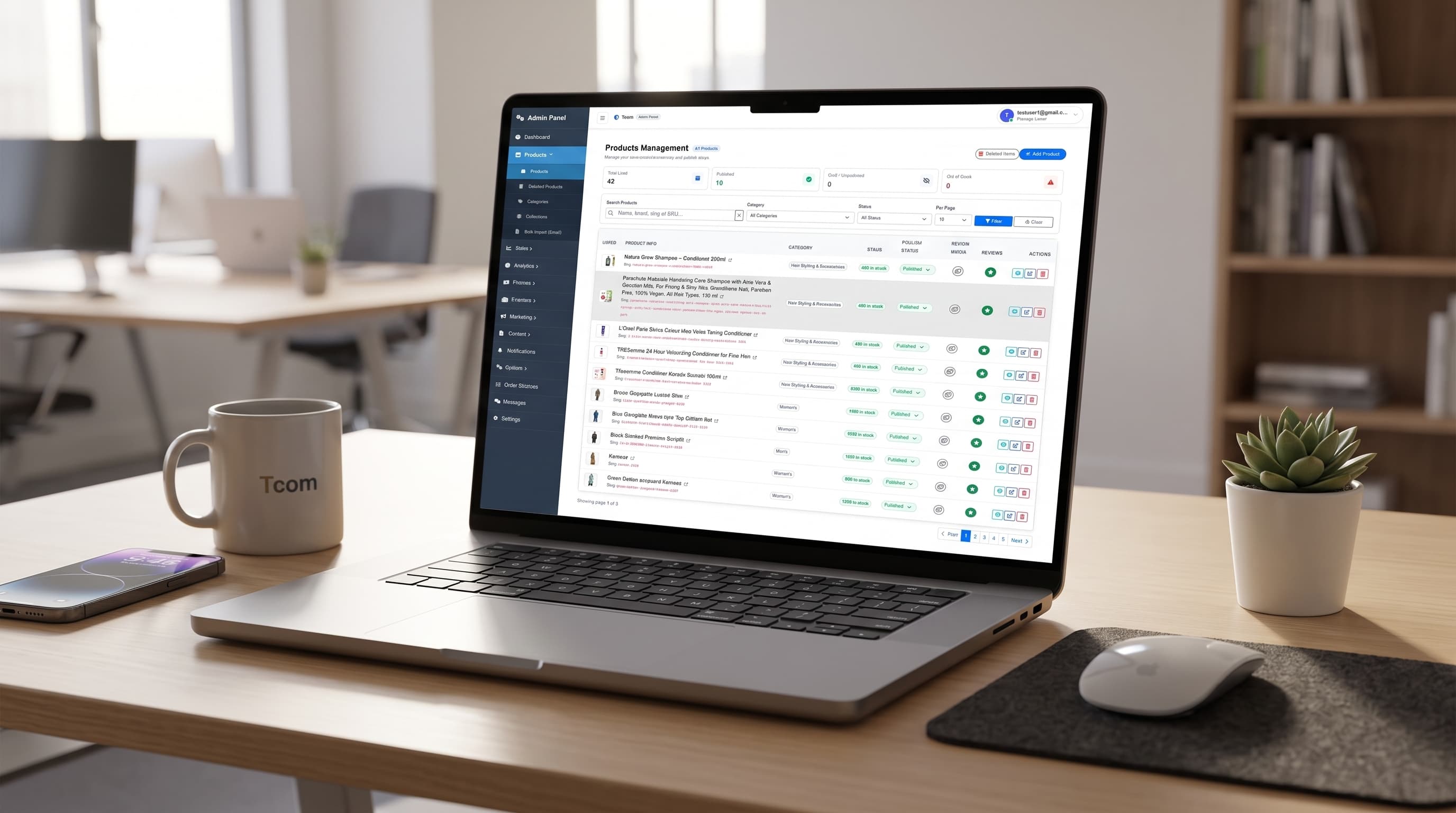 Inventory management and product listing dashboard