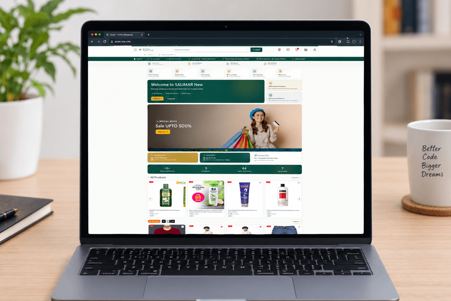 Storefront landing page on laptop view