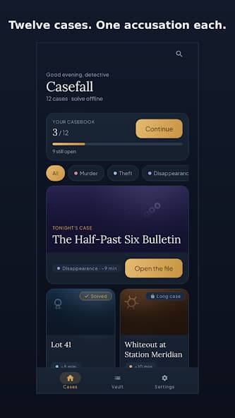Casefall Home Dashboard - Dark Mode